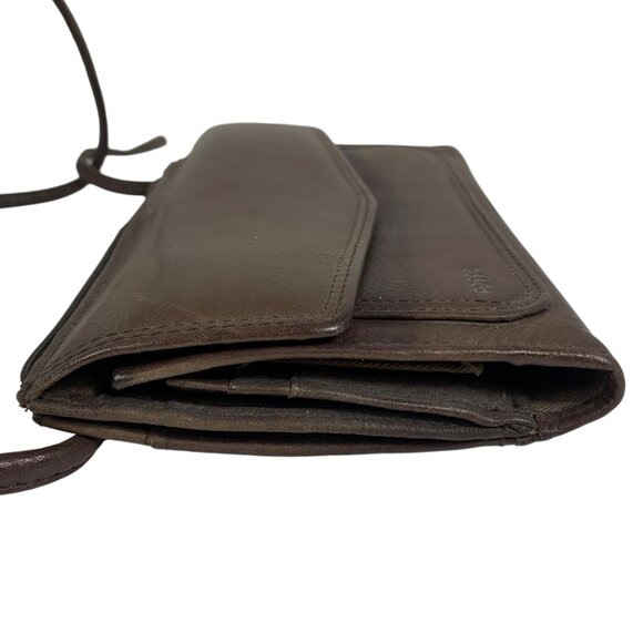 Vintage FOSSIL Brown Leather Crossbody Wallet Organizer Travel Bag 90s - Picture 5 of 15